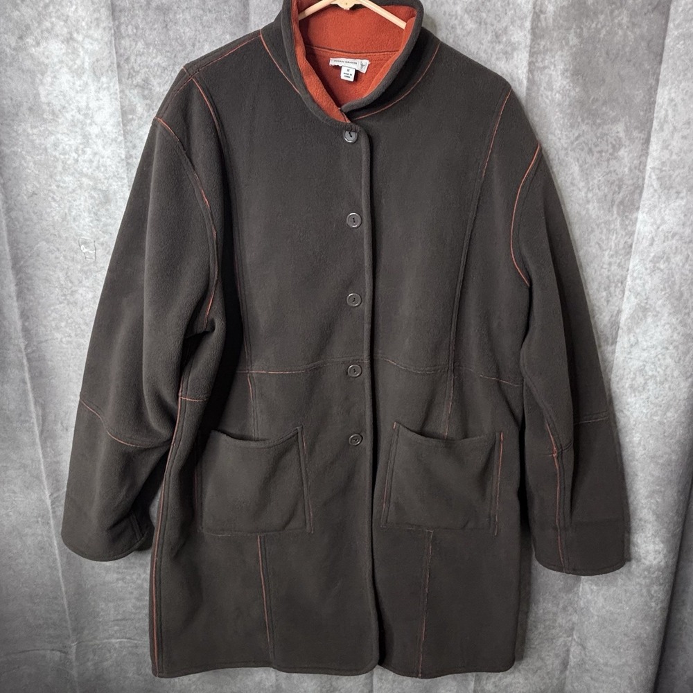 Susan Graver Women's‎ 1X Weekend Fleece Jacket Orange Brown Reversible